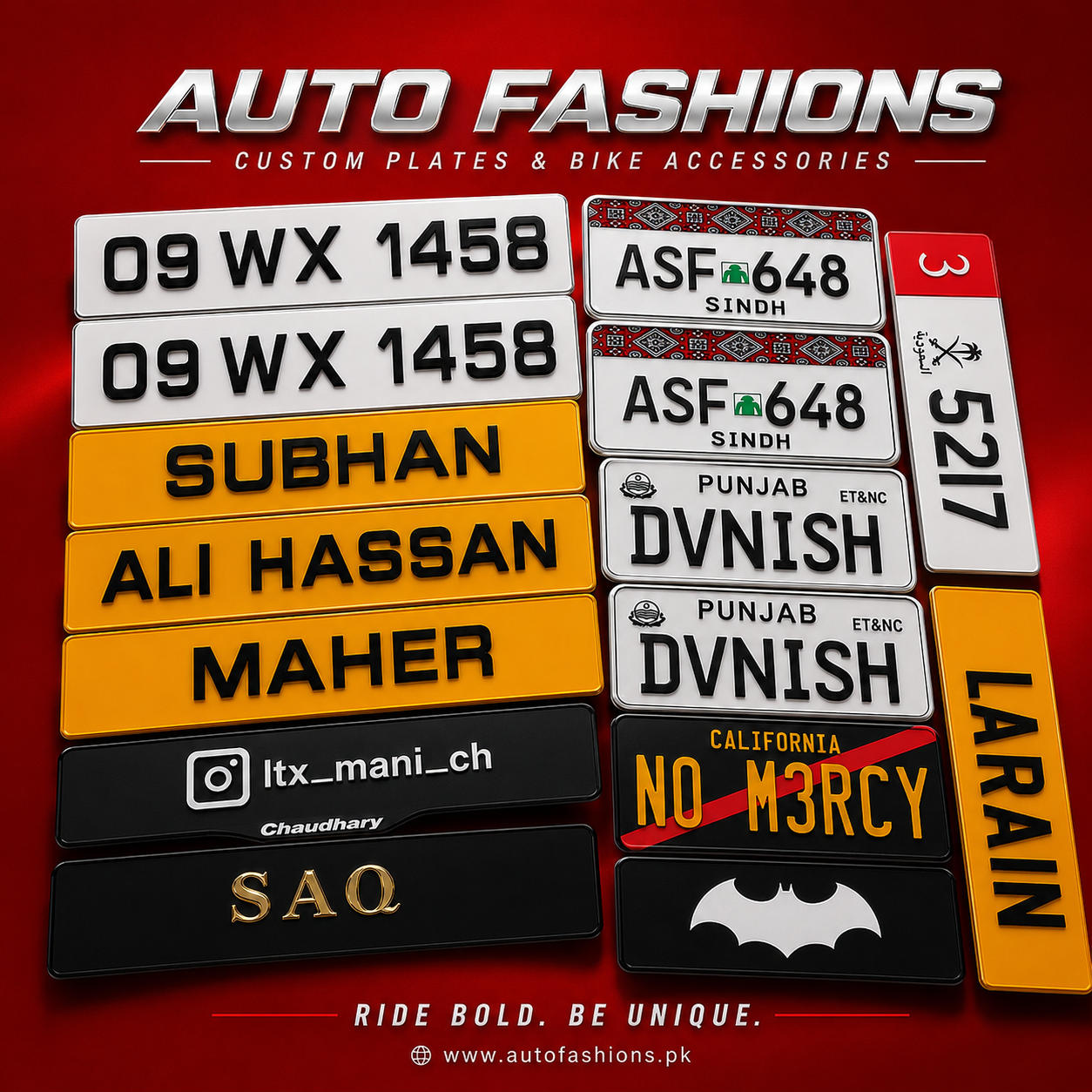 Customize 3D  Plastic Words Fancy Number Plates Single and Pair